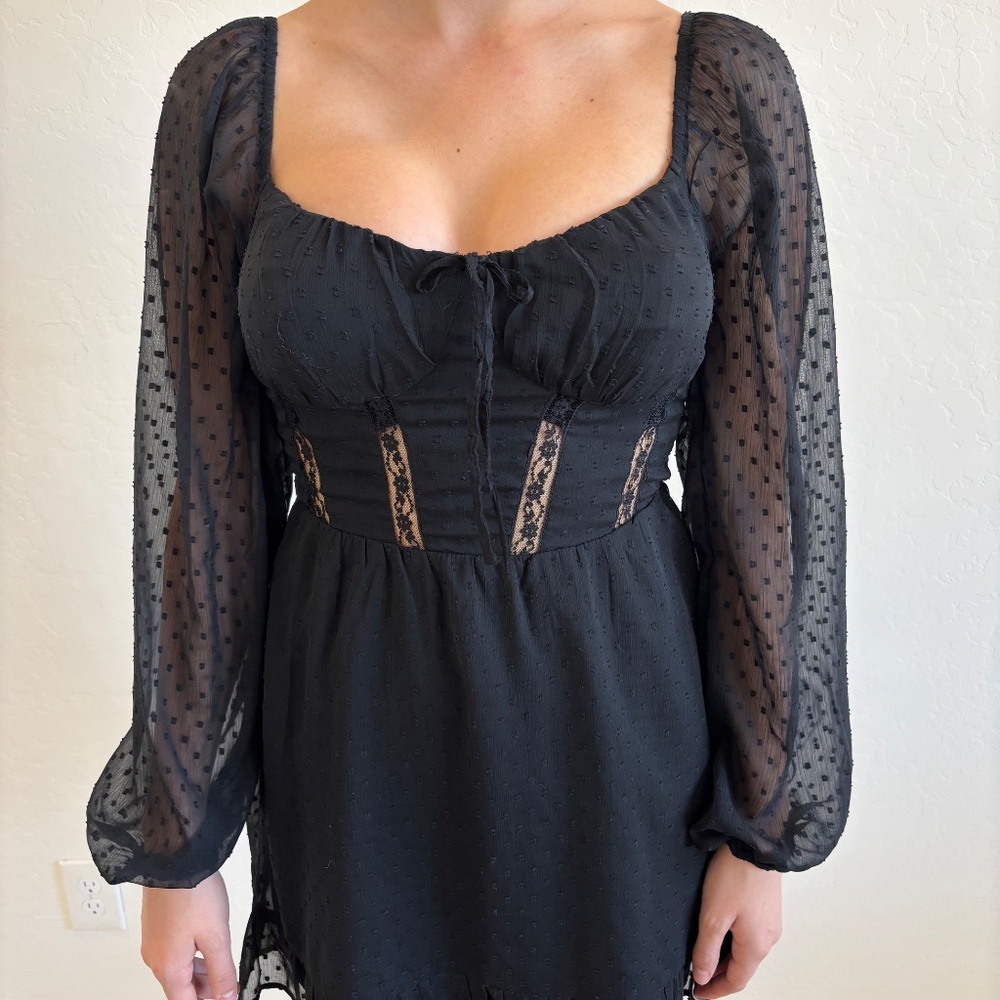NWT Hollister Black Swiss Dot Corset Mini Dress - Long Sleeve Lace Detail, XS - Picture 7 of 13